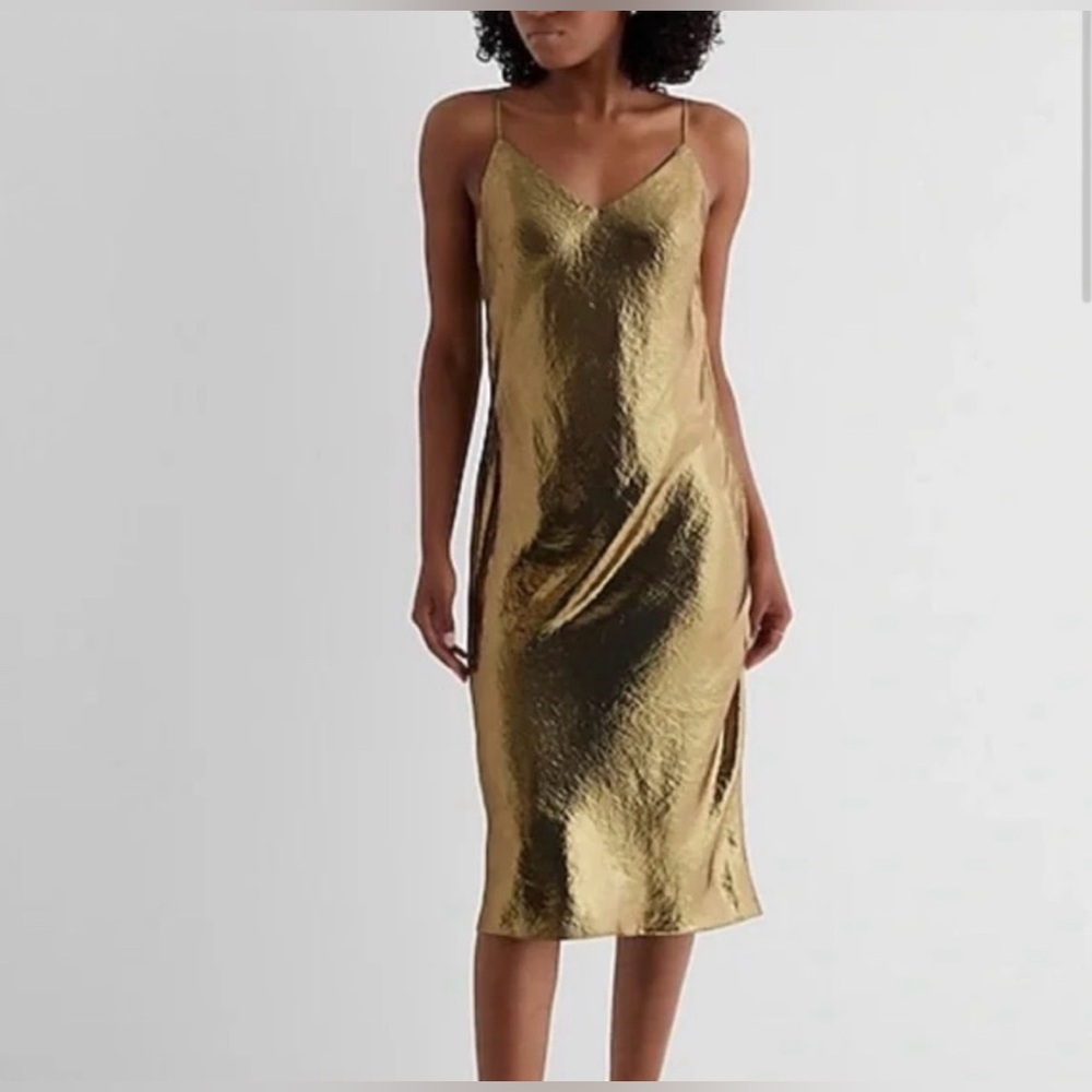NWT Metallic Bronzed Gold Slip Dress